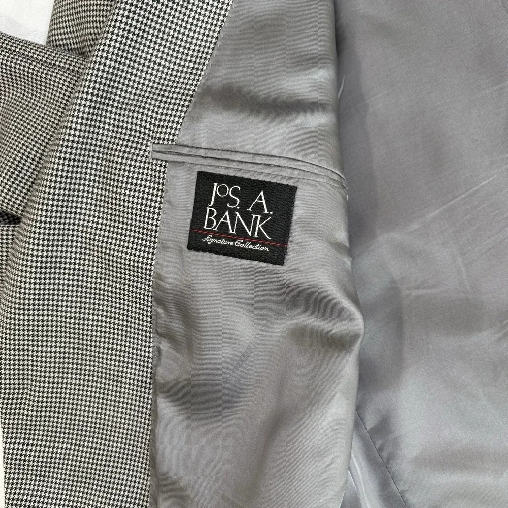 Jos A Bank Men 48L Black White Houndstooth Wool‎ Blazer Sport Coat Two Button